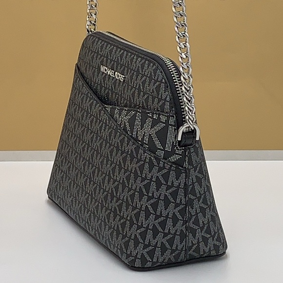 MICHAEL KORS Jet Set Medium Logo Dome Satchel Crossbody 
Black/Silver 
NWT - Picture 4 of 16